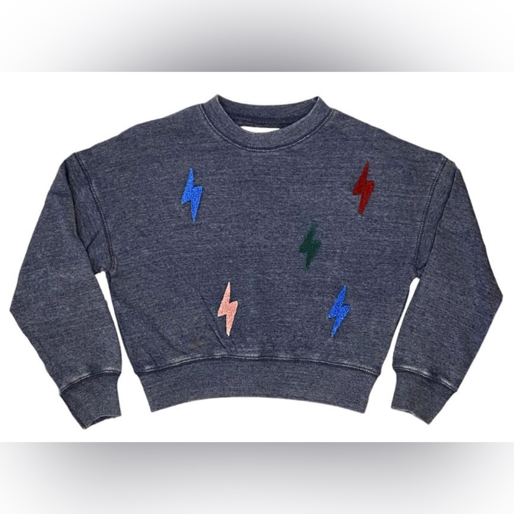 Girls Vintage Havana Navy Patch Bolt Sweatshirt. Size medium 10/12.